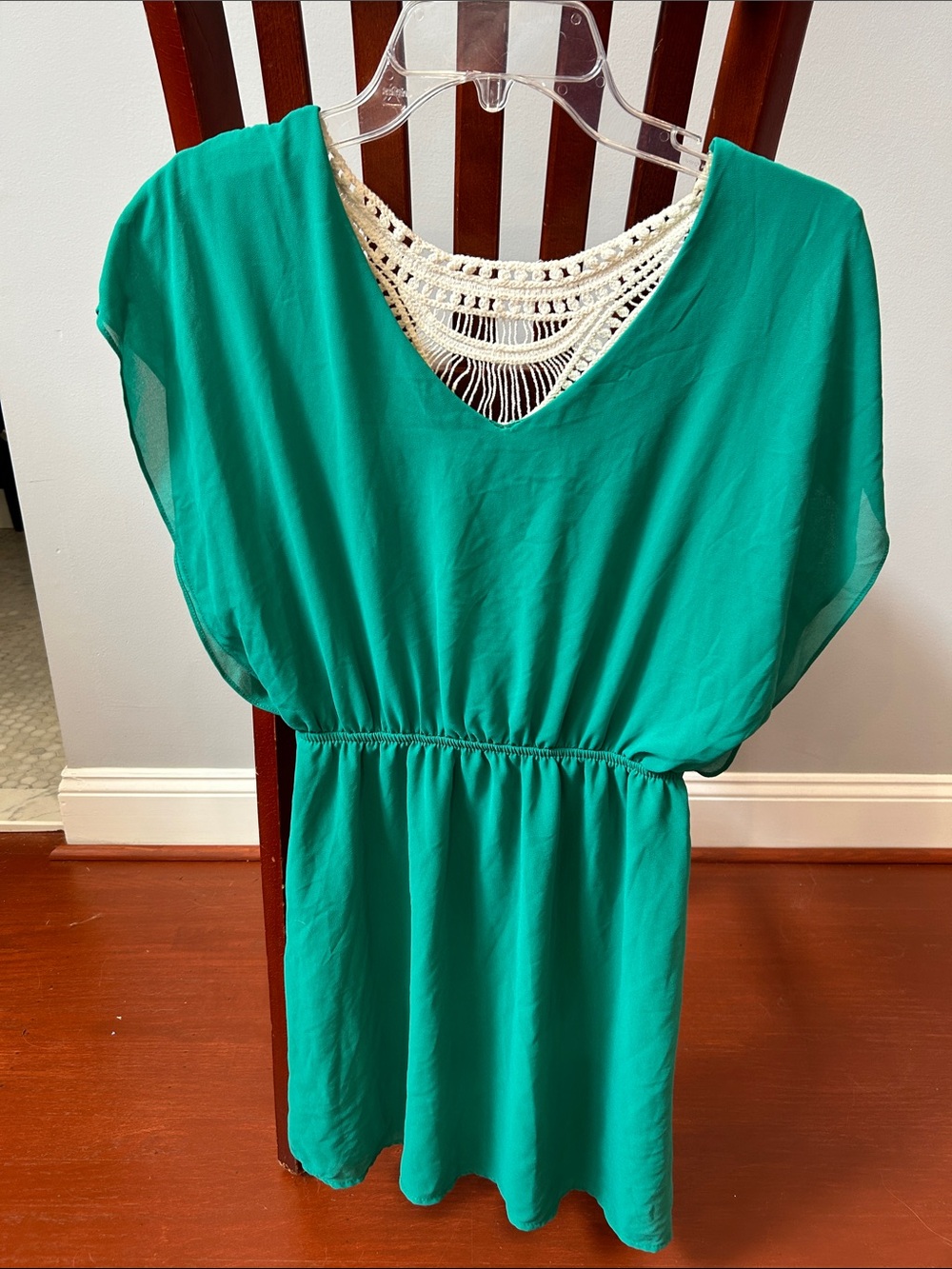 Green Crochet-Back Casual Women's Dress